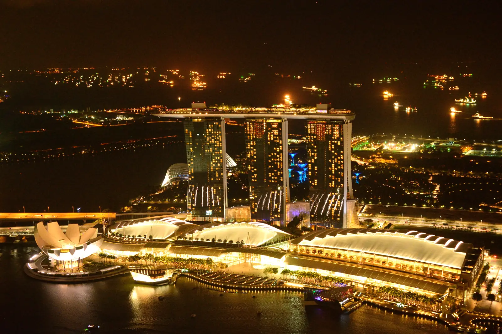 Marina Bay Sands and the Singapore waterfront glowing at night
